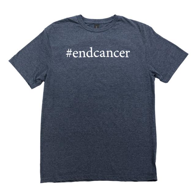 Heather Navy T-shirt featuring #endcancer slogan on the front, accompanied by the MD Anderson logo displayed on the sleeve.