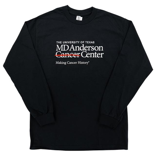 Black t-shirt featuring the white MD Anderson logo on the chest area.